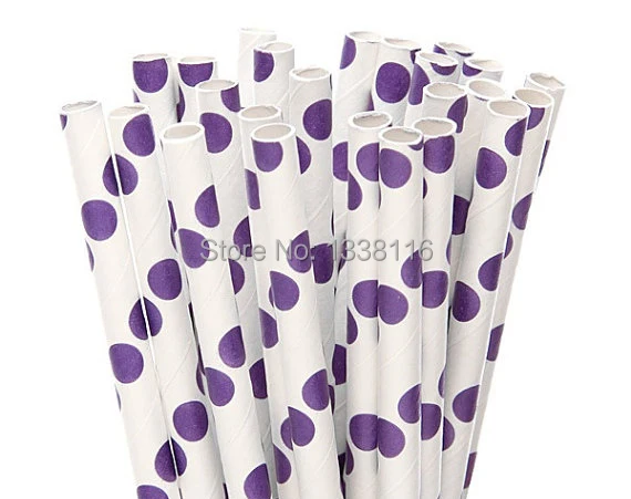 Бесплатная доставка 100 шт фиолетовые бумажные соломинки в горошек вечерние