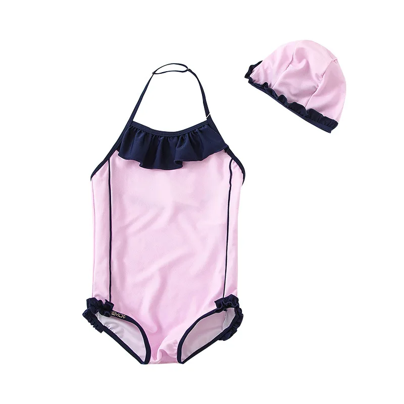 Однотонный детский купальник для маленьких девочек Цельный с оборками купальный