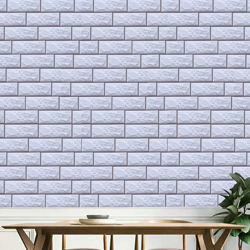 

China Wholesale Creamy White Tile Wallpaper Self Adhesive 3d Brick Wallpapers Elegant Living Room Decor Wall Paper Bricks EZ164