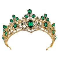 european baroque retro wedding crown hairband green crystal rhinestone bridal quinceanera pageant tiaras crowns hair accessories
