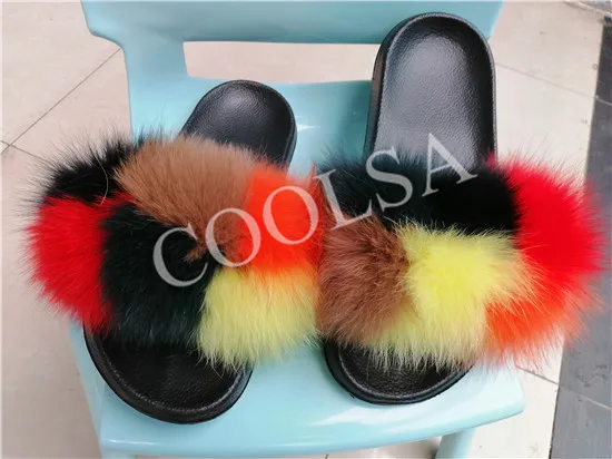 as picture shows COOLSA/Новинка; женская пушистая лиса; меховые тапочки; женская обувь для отдыха на море; модные плюшевые меховые Вьетнамки; Повседневная Домашняя обувь на плоской подошве; Лидер продаж - Цвет: as picture shows