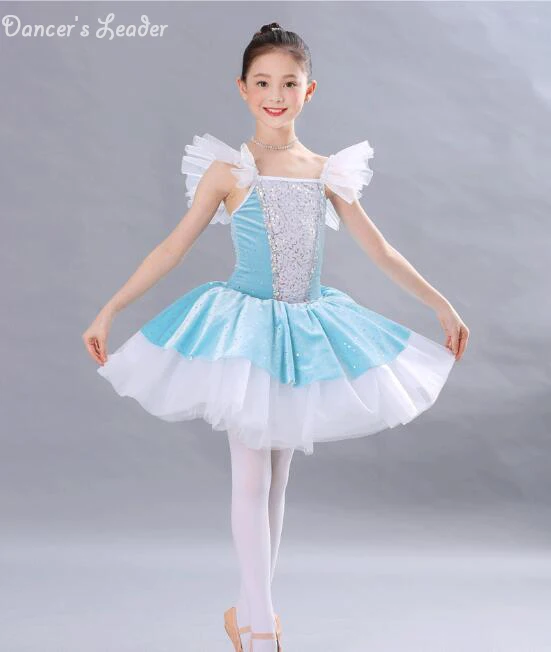 Новинка 2019 синее блестящее детское платье балетная юбка-пачка для девочек костюм