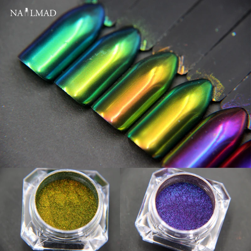 Хамелеоновые порошки для ногтей 1 г многохромовая пудра меняющая цвет блестящая
