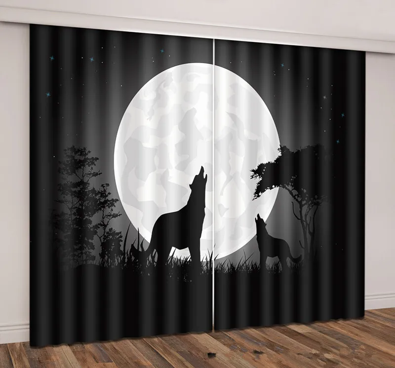 

black curtains Night Wolves Thick Fabric 3D Curtains for Living Room Blackout curtain custom any size