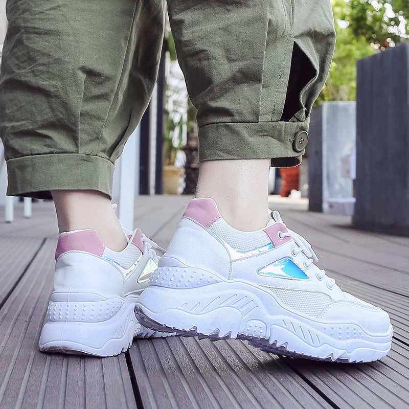 Fujin/модные кроссовки для женщин Кроссовки на платформе Белые танкетке Женская