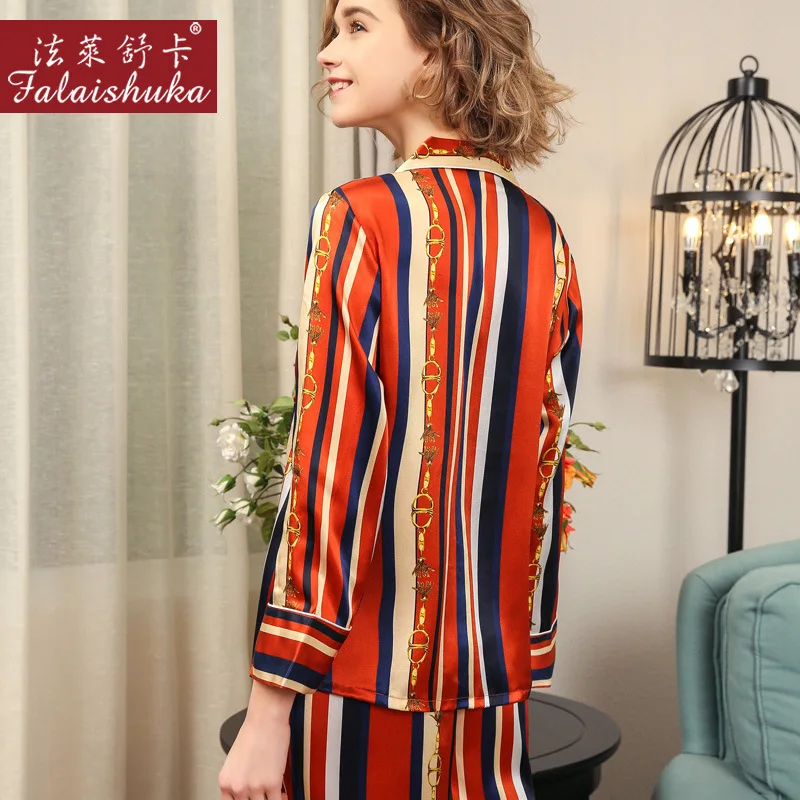 16 momme Fashion Striped 100% mulberry silk pajama sets women long sleeve elegance noble pyjamas natural silk women sleepwear
