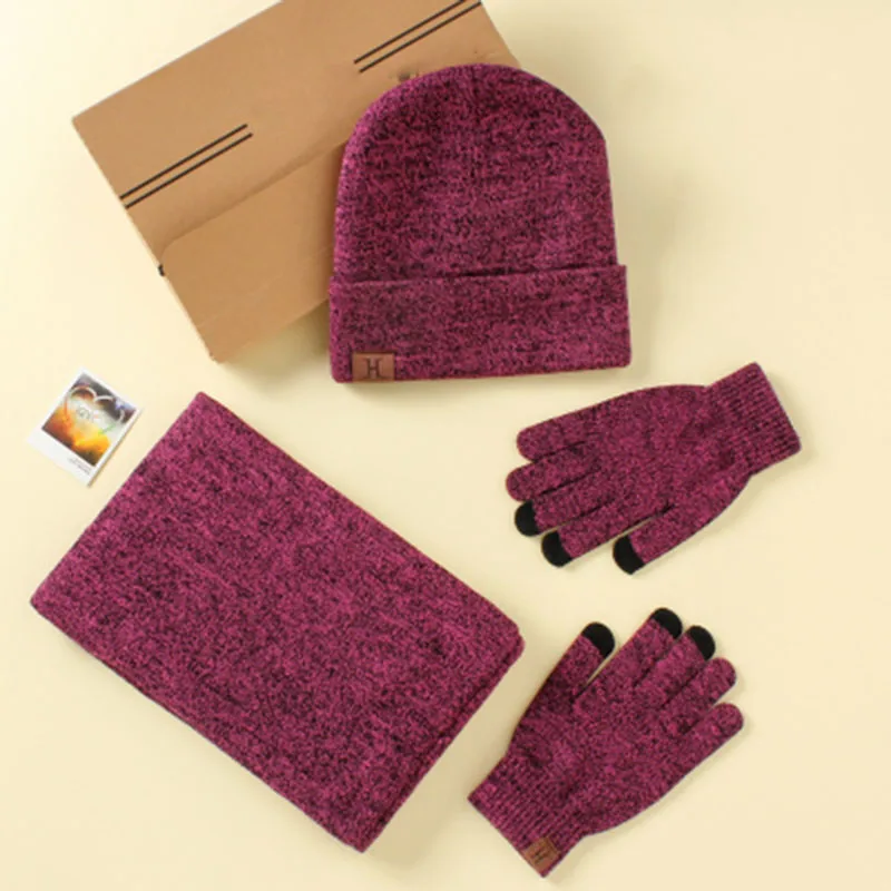 rose set 3 шт. зимний шарф шапка перчатки Наборы для мужчин и женщин теплые толстые перчатки набор унисекс шапки наборы шарфов мужской женский - Цвет: rose set