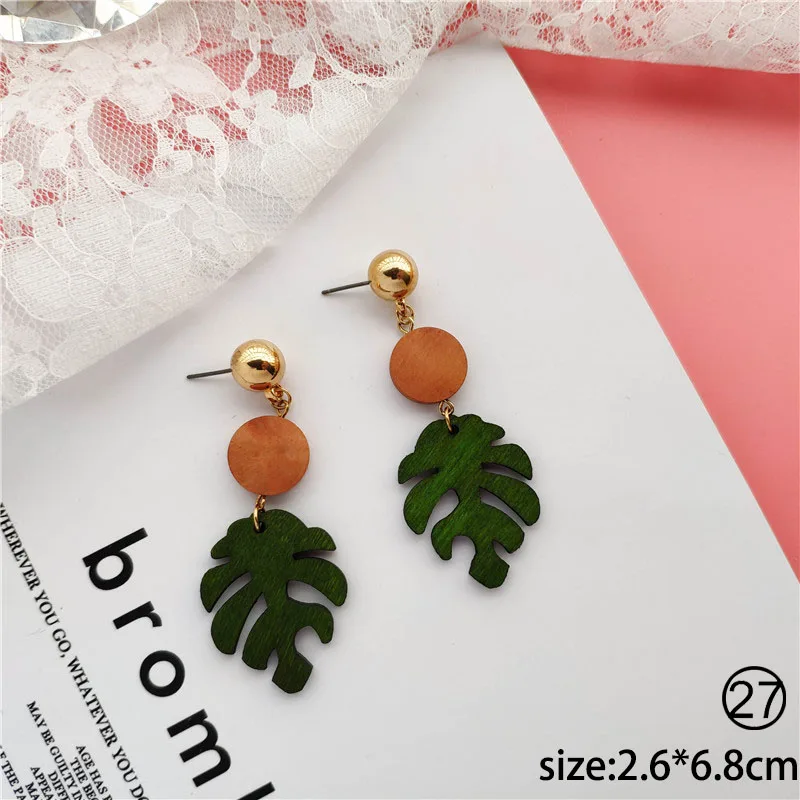 Style 27 Модные Зеленые акриловые серьги киви для женщин, милые кактусы, геометрические ацетатные Зеленые Бусины, серьги с подвеской, женские подарки - Окраска металла: Style 27