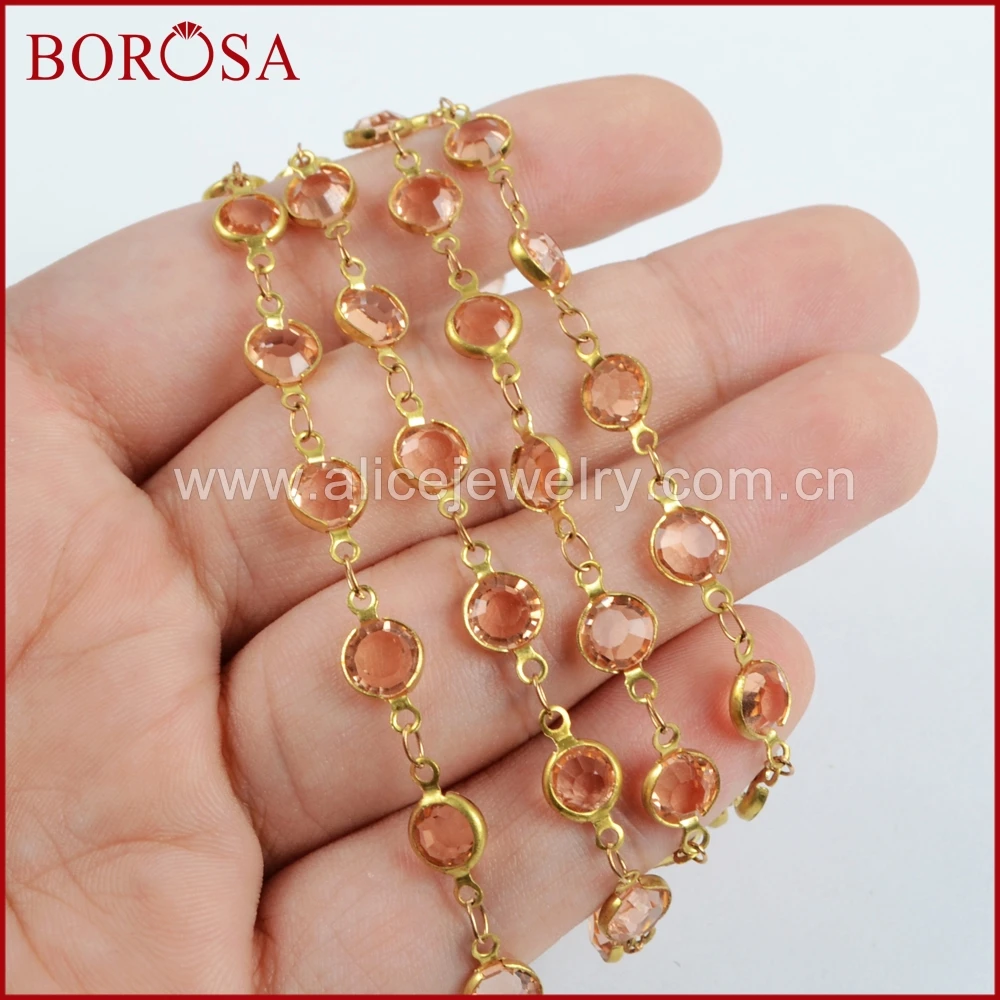 

BOROSA 7mm Orange Crystal Druzy Beads Crystal Faceted Coin Rosary Chains for Necklace Jewelry Findings JT194