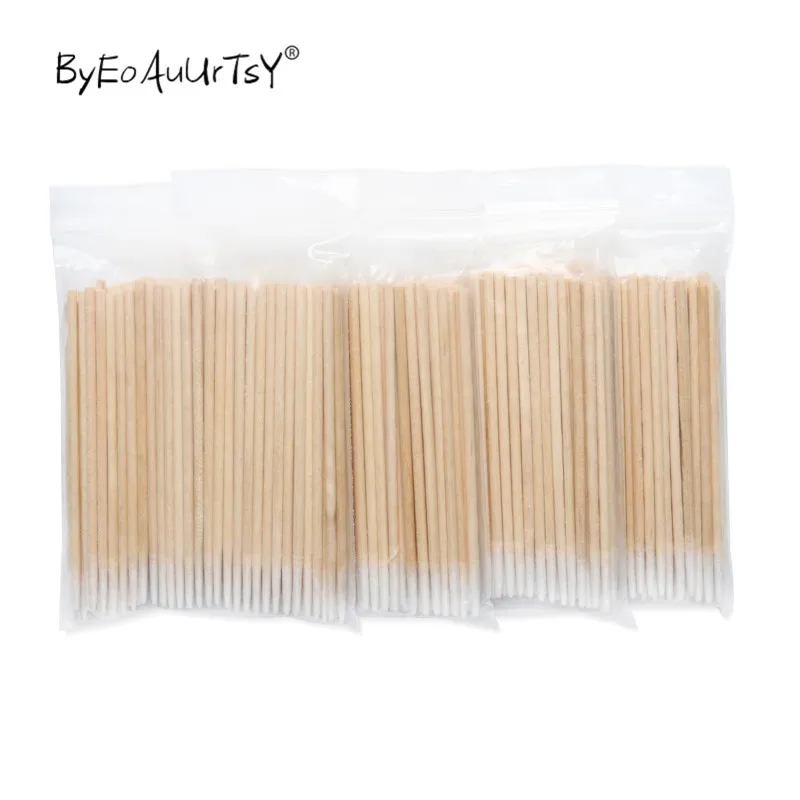 200pcs Одноразовые ультра-маленький ватный тампон Безворсовая Ткань микро кисти Деревянная ватные палочки тампоны для удаления клея, инструменты для наращивания ресниц - Color: 200pcs
