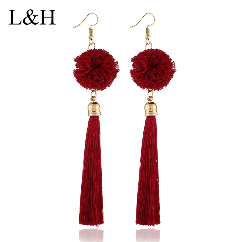 

Boho Pompom Ball Long Tassel Earrings For Women Bohemian Fringed Dangle Drop Earrings Statement Party Jewelry boucle d'oreille