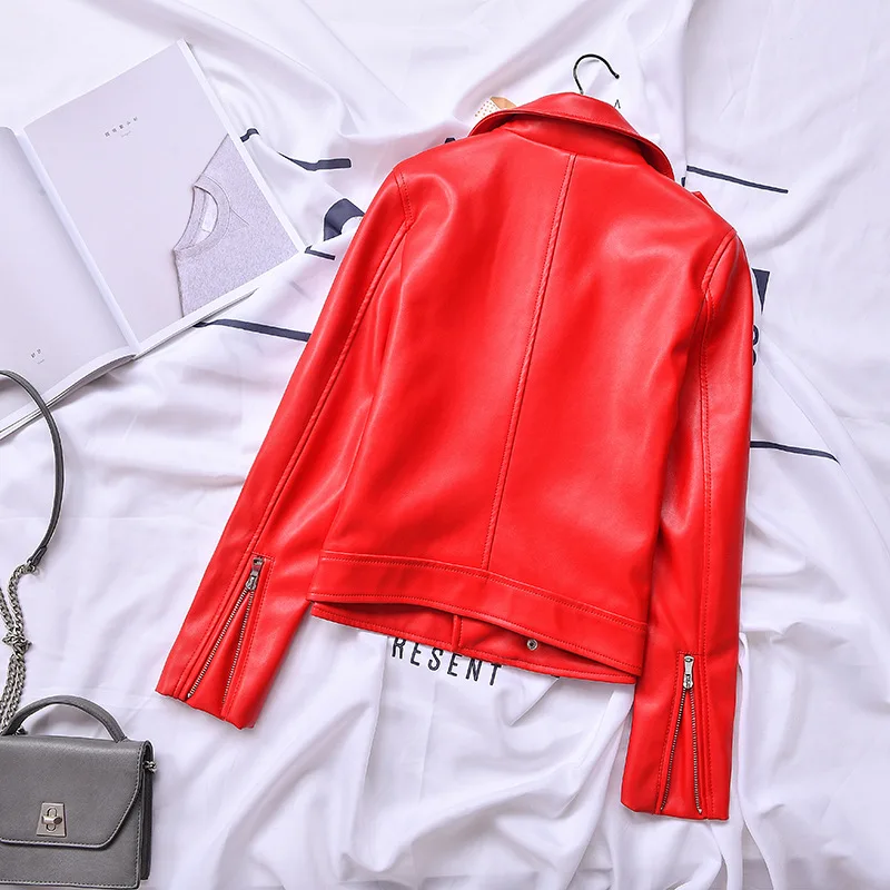 

Pu Leather Woman Jackets Sweet 2019 Autumn Women Black Slim Cool Lady 2 Color Zipper Faux Femme Outerwear Jacket Plus Size Xl