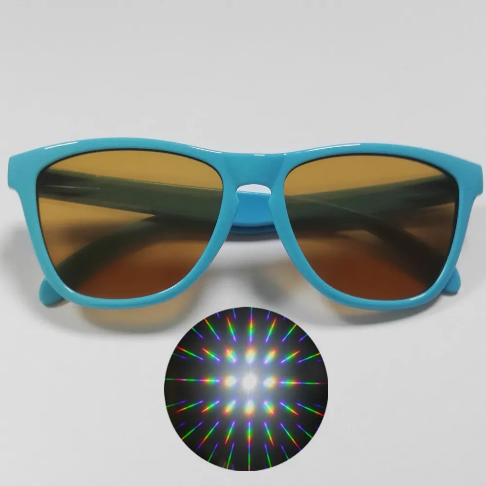 Blue Frame 2 шт конечные жесткие пластиковые фейерверки рейвы дифракционные очки, 3D Raves Prism EDM радужные очки с 13500 линиями желтая линза - Цвет: Blue Frame
