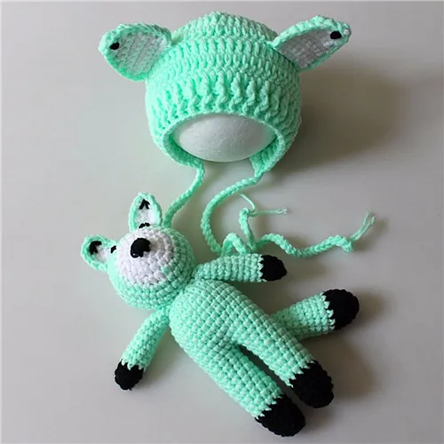 Mint Green Костюм для новорожденных с рисунком лисы реквизит для фотосессии ручная работа крючком Детская фото одежда с принтом стрельбы для 0-6 месяцев 1 комплект Фото аксессуары - Цвет: Mint Green