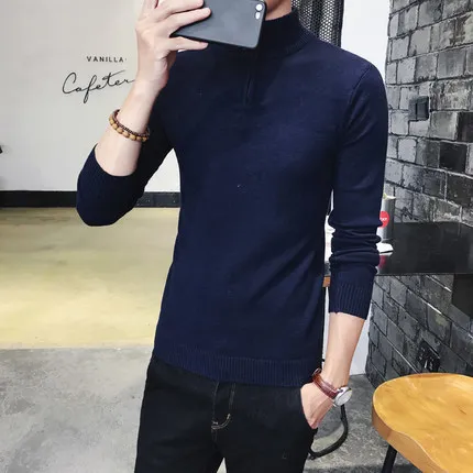 Мужская водолазка на молнии черный или серый вязаный пуловер с высоким