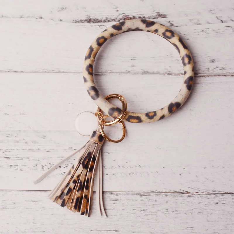 Leopard Новинка, брелок из искусственной кожи, Круглый, на заказ, милый, того же цвета, кисточка, браслет, брелок, опт, для женщин и девушек, 11 цветов - Цвет: Leopard
