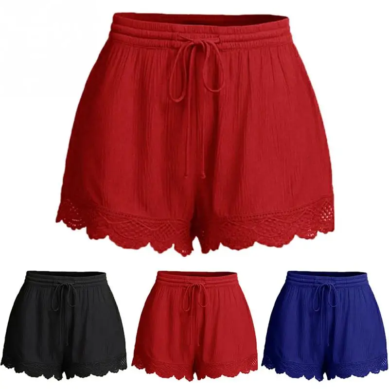 Повседневные женские шорты с кружевной каймой и эластичной резинкой на талии