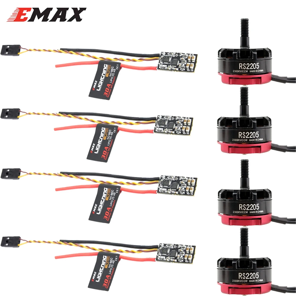 4 шт. EMAX RS2205 2300KV/2600KV 3 4S бесщеточный двигатель CCW + Lightning 30A 2 3S mini ESC Combo для RC FPV Racer Drone