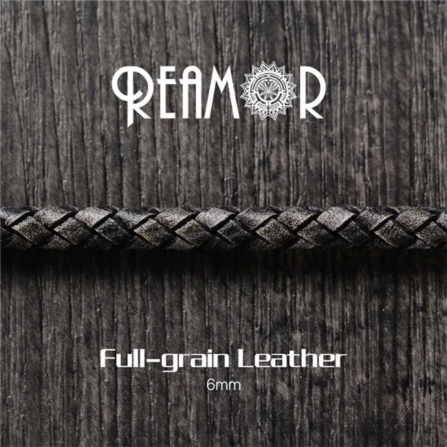 Retro Black REAMOR в стиле панк из нержавеющей стали череп браслет в ретро-стиле из натуральной Кожаные плетеные браслеты для Для мужчин Шарм ювелирные изделия ручной работы, подарок - Окраска металла: Retro Black