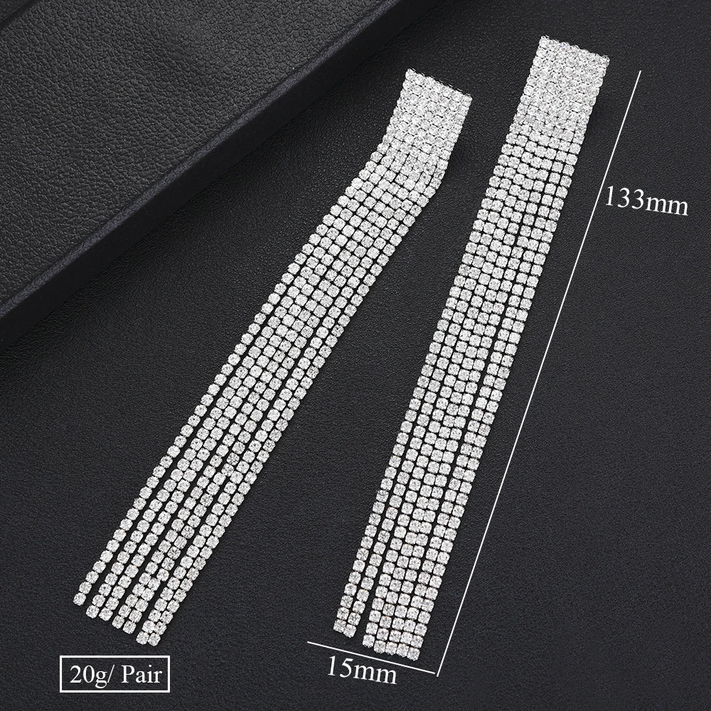 

Fashion Long Tassel Women Earrings Cubic Zirconia Statement Bohemian Earrings Drop Dangle Wedding Bridal Jewelry Original Brand