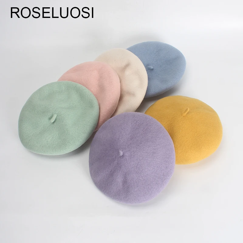 

Осенне-зимний шерстяной берет ROSELUOSI, шапка для женщин, плотные теплые зимние шапки, повседневные однотонные шапки для женщин