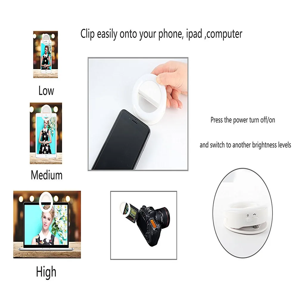 USB селфи свет LED Макияж Видео ringlight фотографическое освещение с лампами зарядка