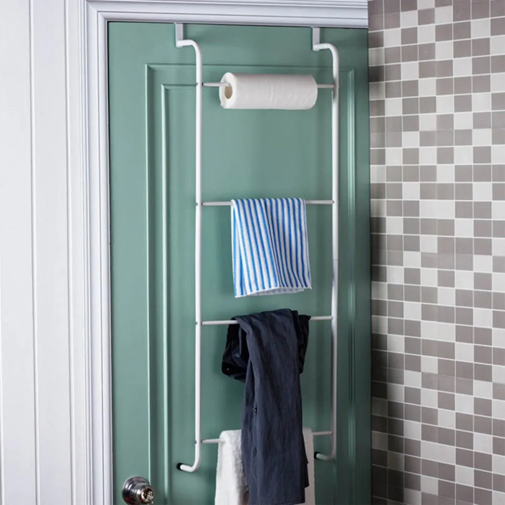 1pcs Towel Racks Multifunctional Metal 4-Layer Trapezoidal Storage Holder Free Nail Hanging Over Door Bathroom Shelves | Обустройство