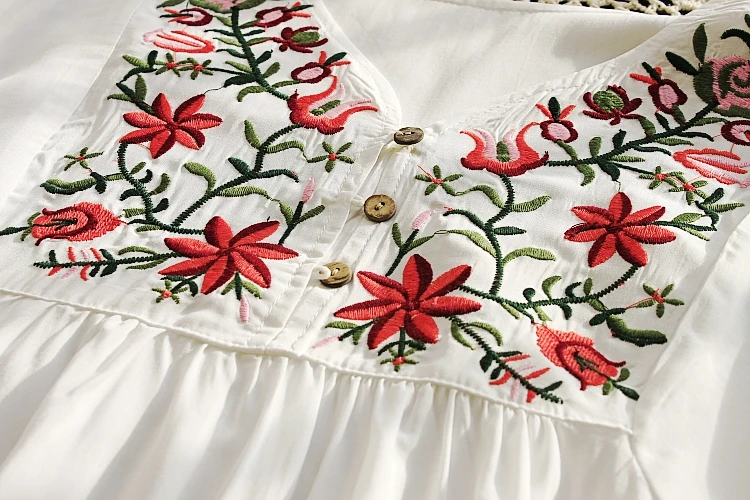 2021 летнее платье для женщин Мексиканская цветочной вышивкой блузка в