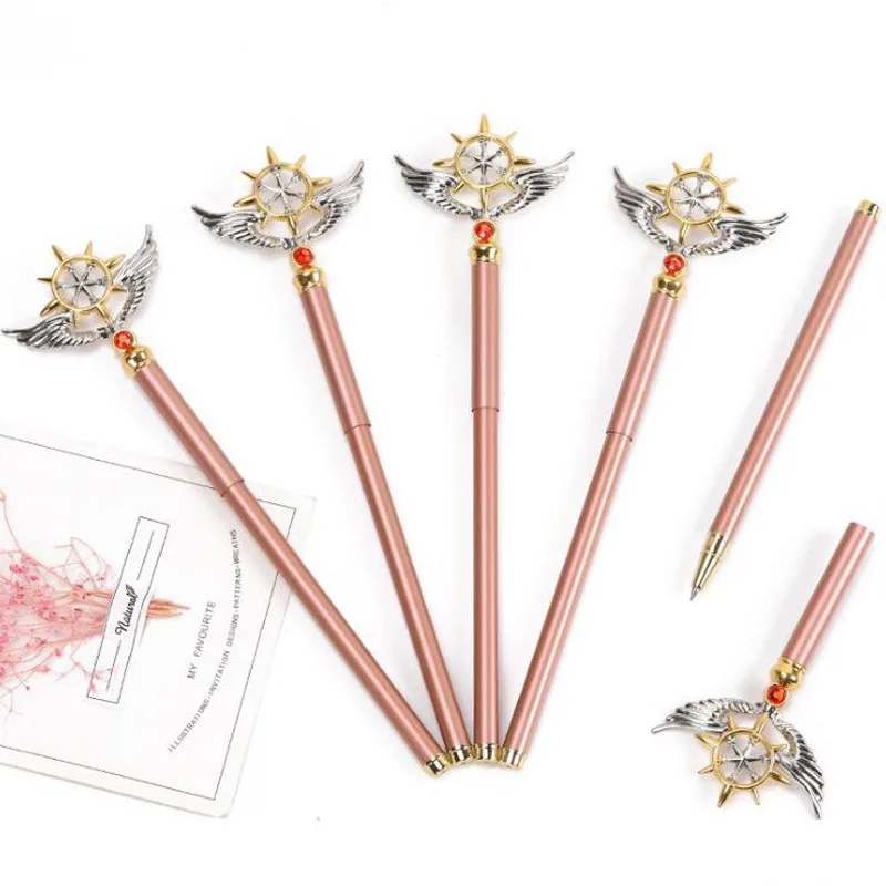 1 шт. Kawaii аниме Cardcaptor Card Captor Magic Sakura Wand Star Металлические гелевые ручки канцелярские 0,5 мм черные чернила ручки для письма подарки