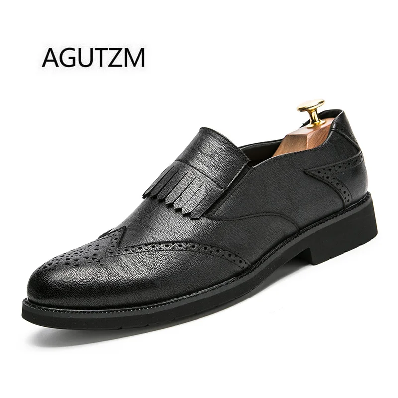AGUTZM Brand 1690 Fashion Tassels Small Leather Shoes Bullock Carve Slip On Men's Brogue Young Man Casual | Обувь