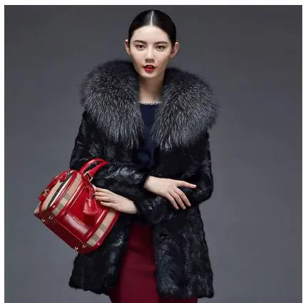 Women Black Faux Raccoon Fur Collar Jackets Long Section Fashion Female Coat Casaco Feminino Man-Made Coats K432 | Женская одежда