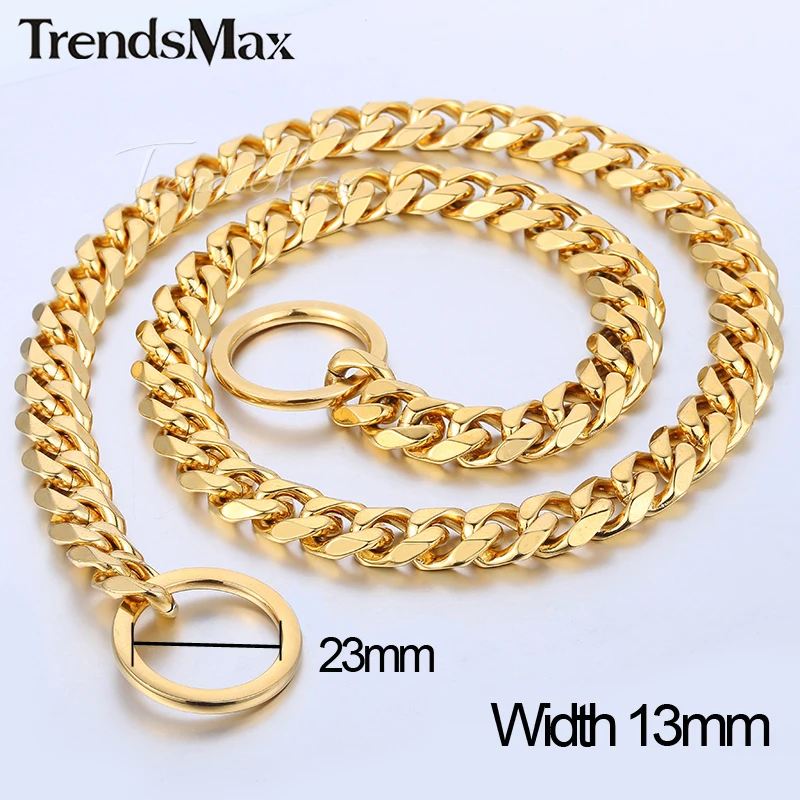 11/13mm wide Gold Tone Cut Curb Cuban Link 316L Stainless Steel Dog Chain Collar Customize Length 12-30&quot DC05-DC06 | Украшения и