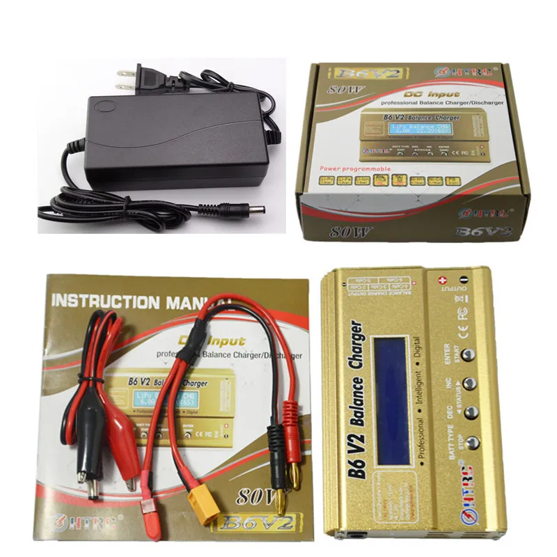 Сборка мощности HTRC B6 V2 80 Вт RC баланс зарядное устройство для RC LiIon/LiFe/NiCd/NiMH/высокая мощность батареи LiHV+ 15 В 6A адаптер