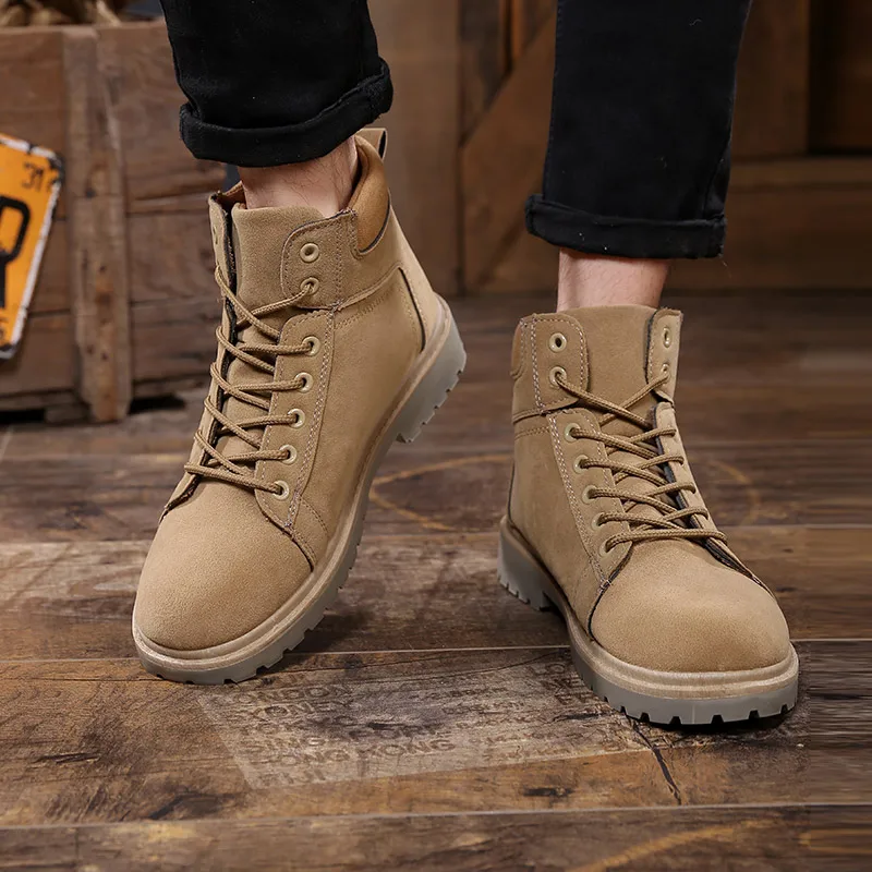 Мужские кожаные ботильоны дышащие мужские ботинки с высоким берцем повседневная