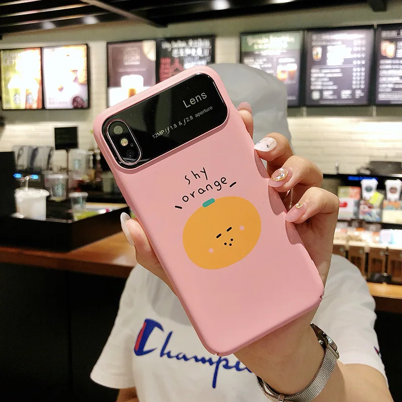 POBLU For iphone X Fashion Cartoon Fruit Orange Peach Phone Cover Cute Candy Color Mirror Hard PC Case Iphone 6s 7 8 Plus |