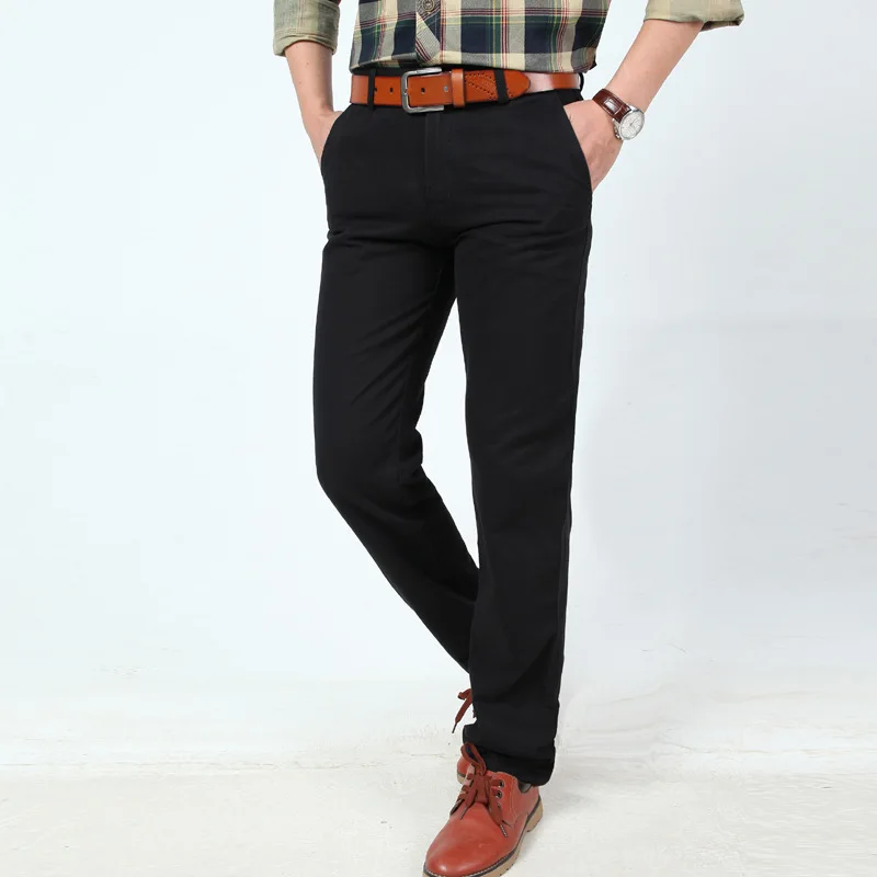 2017 New Arrival Casual Business Pant Men Cotton Solid Straight Black Khaki Loose Trousers Plus Size 29-42 3 Colors |