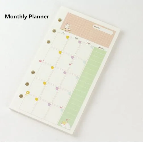 Monthly planner 45 листов, каваи А5, А6, бумага для заправки, блокнот, спиральная папка, индекс, внутренние страницы, ежемесячный недельный ежедневник - Цвет: Monthly planner
