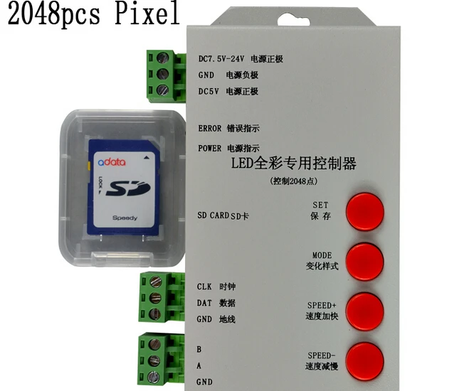 

SD Card T1000S 2048 DC5-24V LED strip light lamp Controller For WS2812B LPD8806 6803 WS2811 WS2801 RGB play video t-1000s