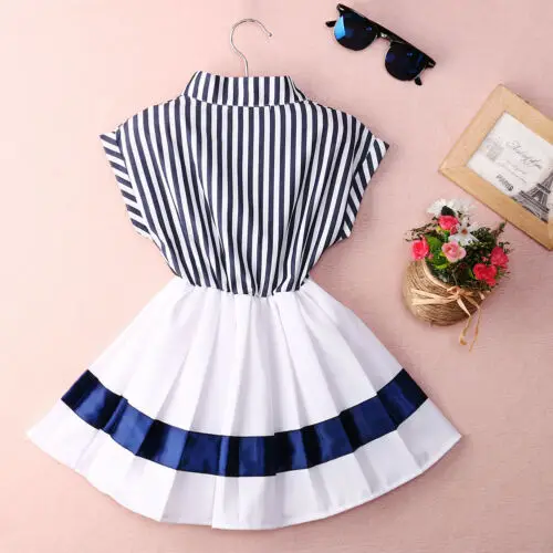 2019 New Hot Sale Latest Summer Fashion Cute Toddler Kids Girls Striped Casual Swing Dress Sundress Clothes 2-7T | Детская одежда и