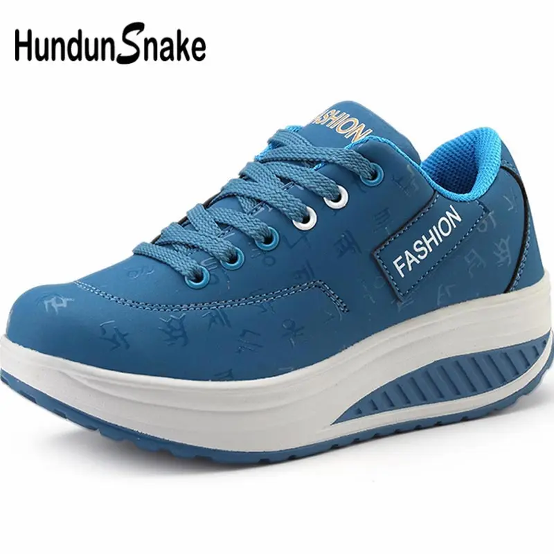 

Hundunsnake Wedge Sports Shoes Lady Sneakers Woman Pu Leather Women's Running Shoes Sport Shoes Female Blue Scarpe Donna B-045