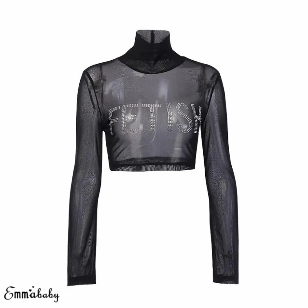 Новинка 2019 модные женские кроп-топы сексуальные футболки с высоким воротом