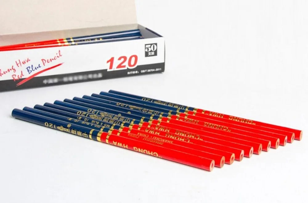 50pc/lot Red Blue Pencil Double Head Design Drawing Marker pen Woodworking Color design supplies for Archives Center |