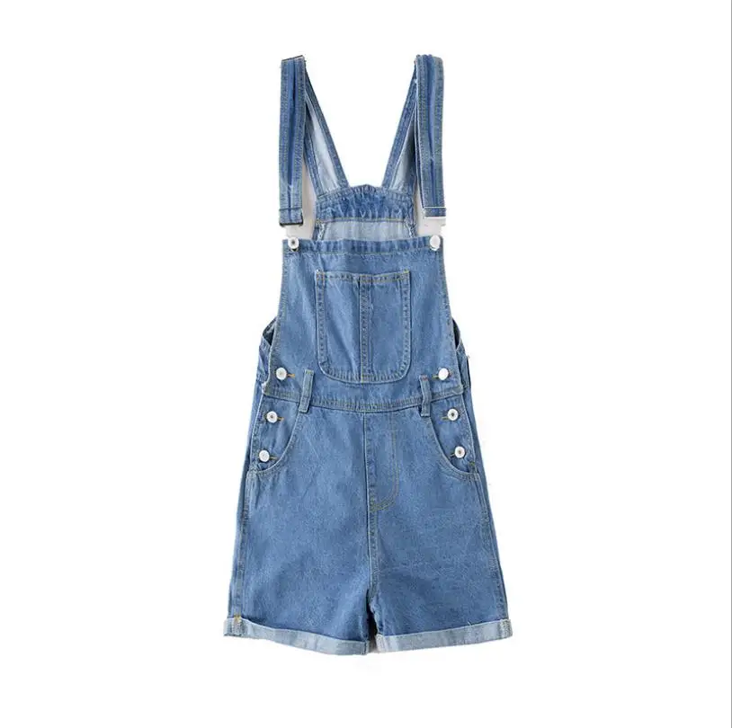 Женский джинсовый комбинезон с высокой талией голубой на бретельках эффектом