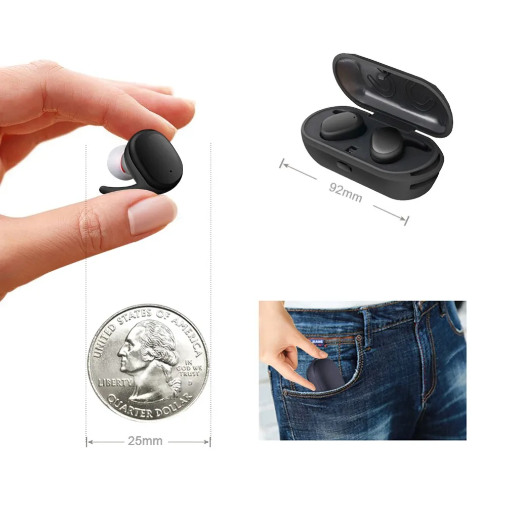 Мини невидимые беспроводные bluetooth наушники TWS с микрофоном Hands free Звонки умные