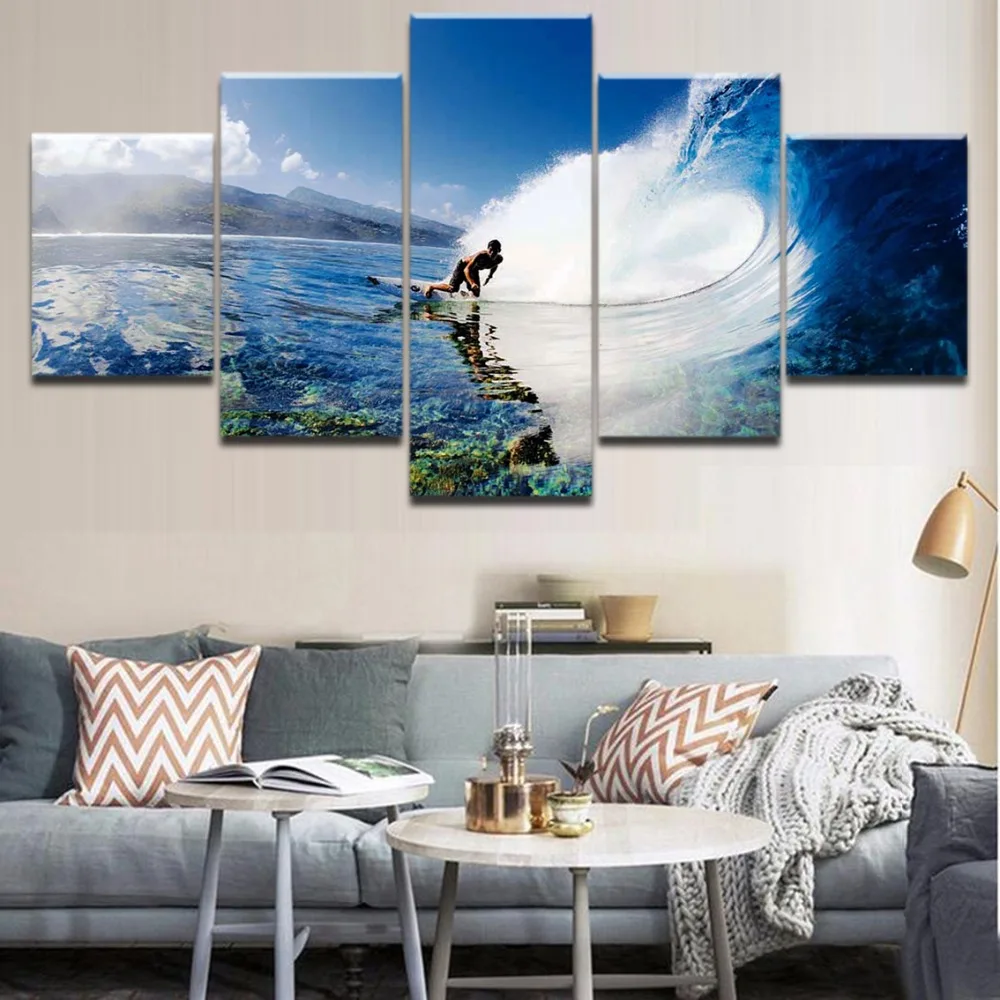5 шт. холст HD печать живопись Спорт серфинг Модульная картина для современной