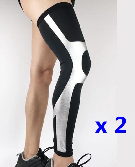 1 pair Black Silver Высокоэластичная лайкра, баскетбольные Компрессионные Рукава, спортивные защитные наколенники для бега, велосипедные гетры, наколенники - Цвет: 1 pair Black Silver