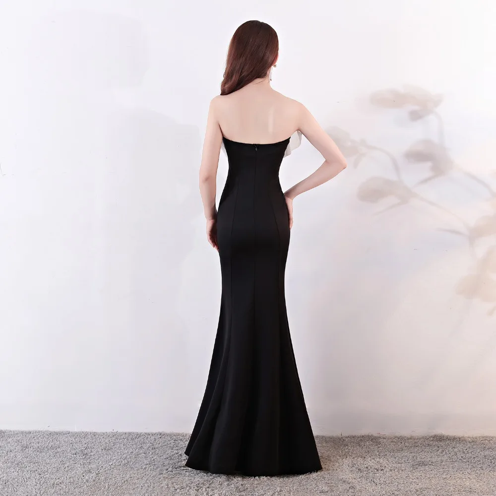 

Sladuo White&Black Bow-Knot Strapless Sexy Long Mermaid Celebrity Party Dress Elegant Cotton Dresses