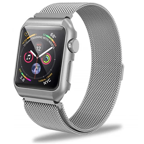 with case-silver Milanese Loop замена группы металлический защитный чехол для Apple Watch серии группа 4 40 мм 44 мм iWatch ремешок серии 3/2/1 38 мм 42 мм - Цвет ремешка: with case-silver
