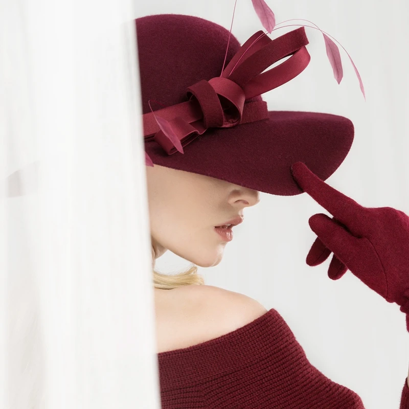 Шляпа Женская шерстяная с широкими полями элегантная аристократическая