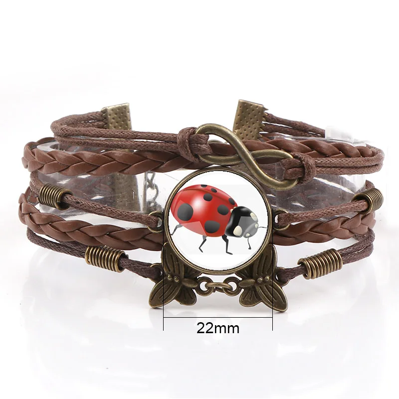 Сменная винтажная металлическая Красная божья коровка стеклянный кабошон